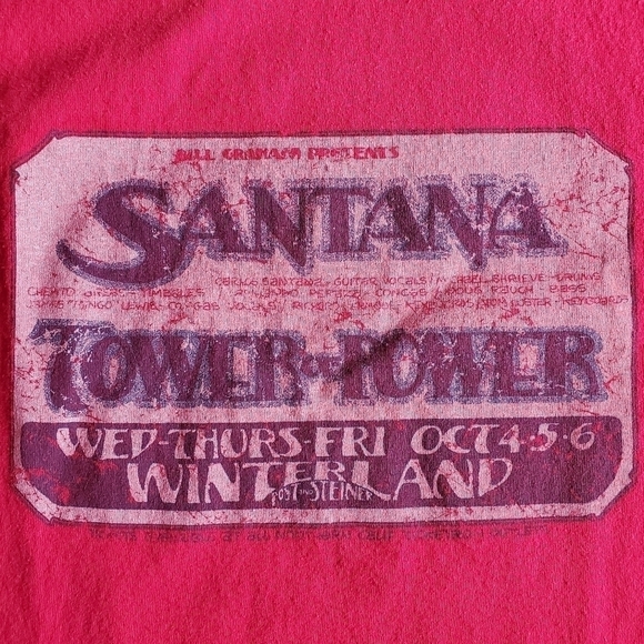 Vintage Carlos Santana Tower of Power Winterland Red T-Shirt Size Large - Picture 2 of 4